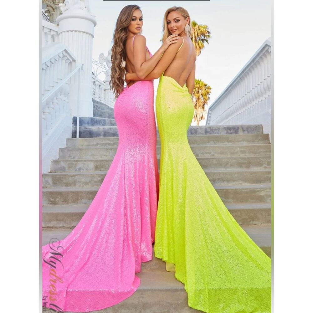Portia & Scarlett hot pink sequin gown sz 4 - Picture 2 of 10